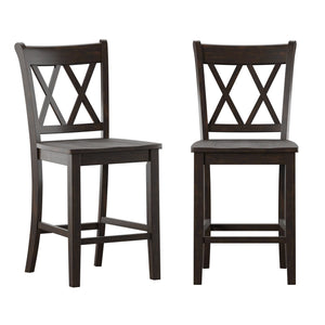 Lea Solid Rubberwood Counter Stools Set of 2 with X-cross Back Farmhouse Style