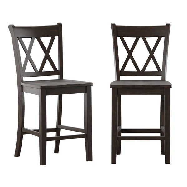 Lea Solid Rubberwood Counter Stools Set of 2 with X-cross Back Farmhouse Style