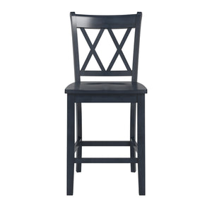 Lea Solid Rubberwood Counter Stools Set of 2 with X-cross Back Farmhouse Style