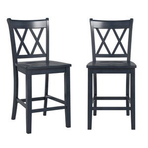 Lea Solid Rubberwood Counter Stools Set of 2 with X-cross Back Farmhouse Style