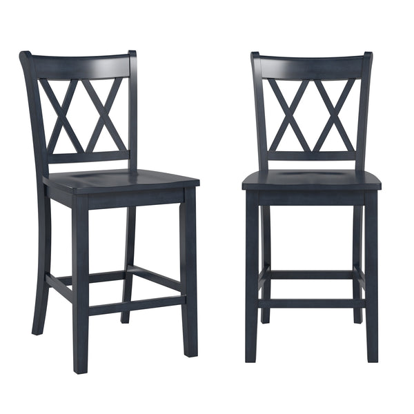 Lea Solid Rubberwood Counter Stools Set of 2 with X-cross Back Farmhouse Style