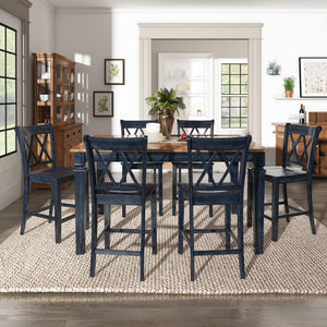 Lea Solid Rubberwood Counter Stools Set of 2 with X-cross Back Farmhouse Style