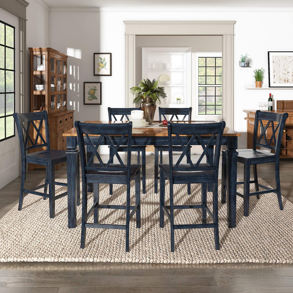 Lea Solid Rubberwood Counter Stools Set of 2 with X-cross Back Farmhouse Style