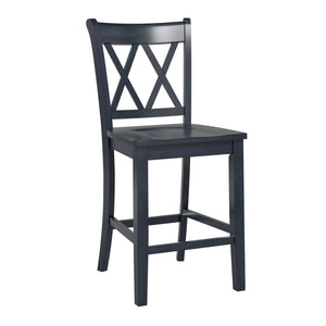 Lea Solid Rubberwood Counter Stools Set of 2 with X-cross Back Farmhouse Style