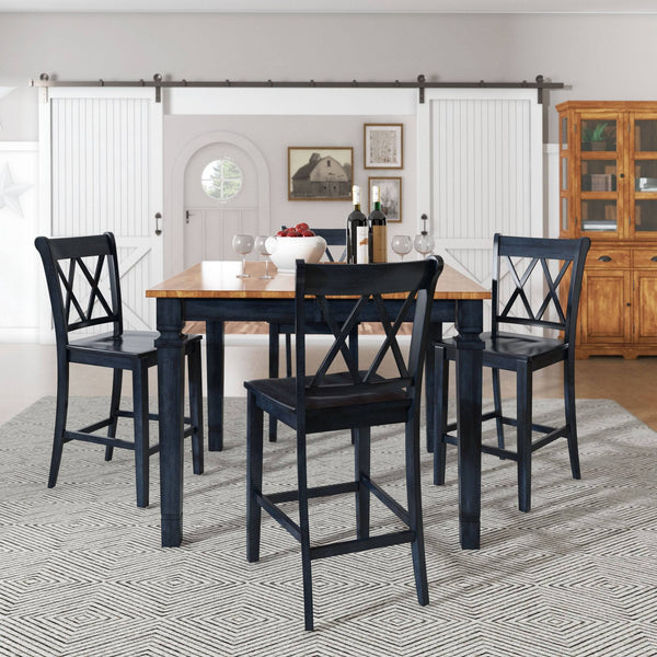 Lea Solid Rubberwood Counter Stools Set of 2 with X-cross Back Farmhouse Style