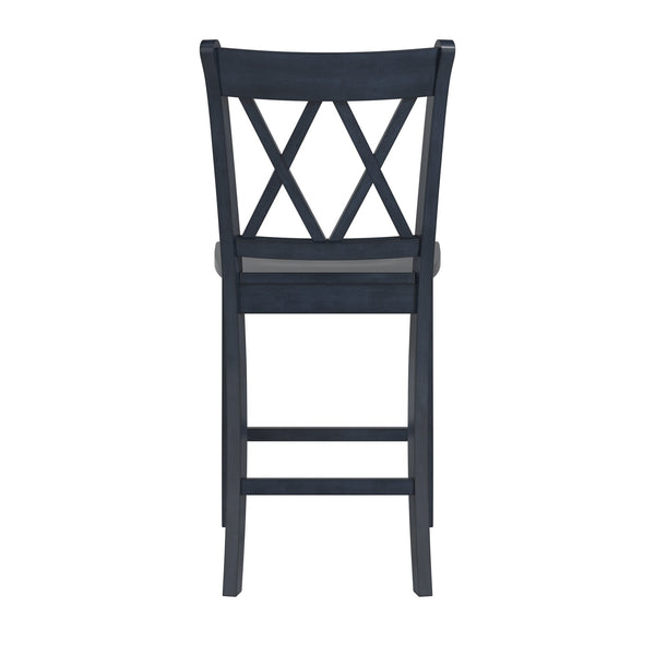 Lea Solid Rubberwood Counter Stools Set of 2 with X-cross Back Farmhouse Style
