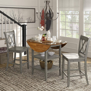 Lea Solid Rubberwood Counter Stools Set of 2 with X-cross Back Farmhouse Style