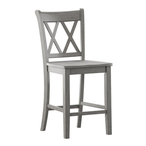 Lea Solid Rubberwood Counter Stools Set of 2 with X-cross Back Farmhouse Style