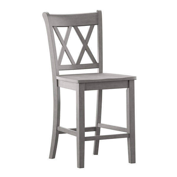 Lea Solid Rubberwood Counter Stools Set of 2 with X-cross Back Farmhouse Style