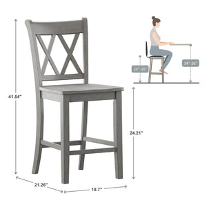 Lea Solid Rubberwood Counter Stools Set of 2 with X-cross Back Farmhouse Style