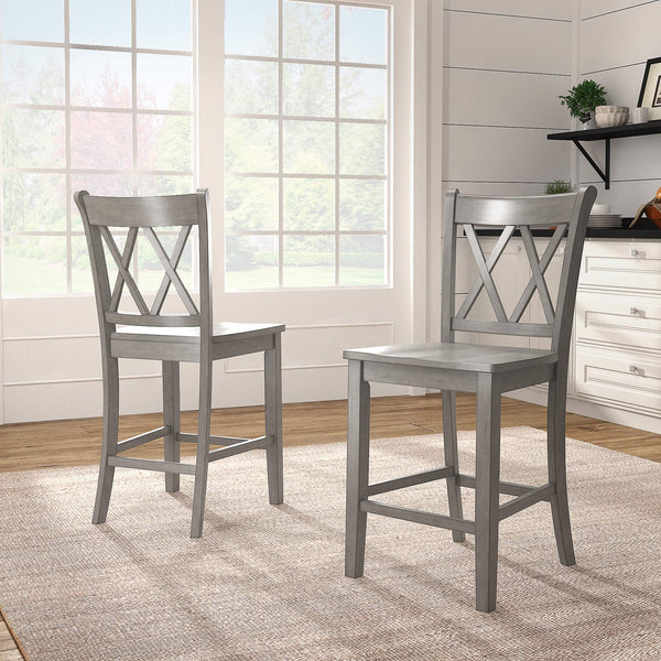 Lea Solid Rubberwood Counter Stools Set of 2 with X-cross Back Farmhouse Style