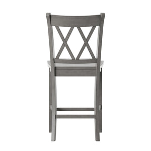Lea Solid Rubberwood Counter Stools Set of 2 with X-cross Back Farmhouse Style