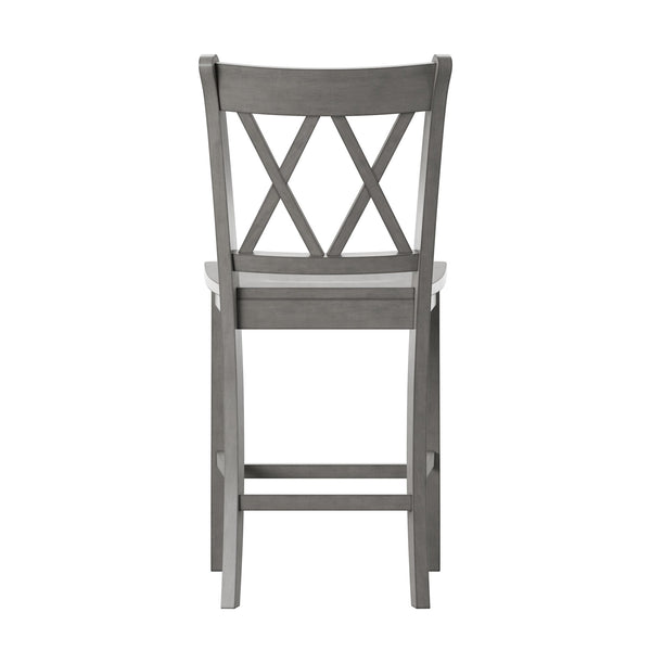 Lea Solid Rubberwood Counter Stools Set of 2 with X-cross Back Farmhouse Style