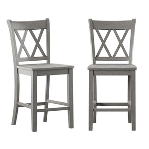 Lea Solid Rubberwood Counter Stools Set of 2 with X-cross Back Farmhouse Style