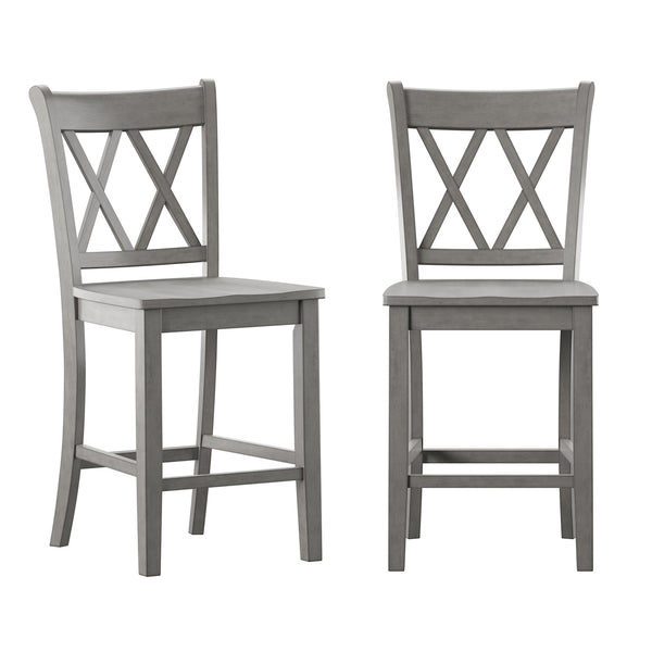 Lea Solid Rubberwood Counter Stools Set of 2 with X-cross Back Farmhouse Style