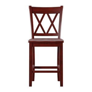 Lea Solid Rubberwood Counter Stools Set of 2 with X-cross Back Farmhouse Style