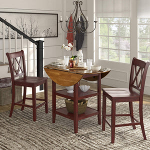 Lea Solid Rubberwood Counter Stools Set of 2 with X-cross Back Farmhouse Style