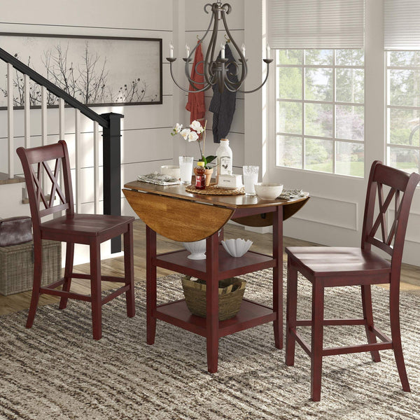 Lea Solid Rubberwood Counter Stools Set of 2 with X-cross Back Farmhouse Style