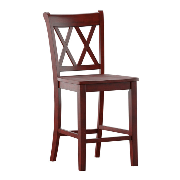 Lea Solid Rubberwood Counter Stools Set of 2 with X-cross Back Farmhouse Style
