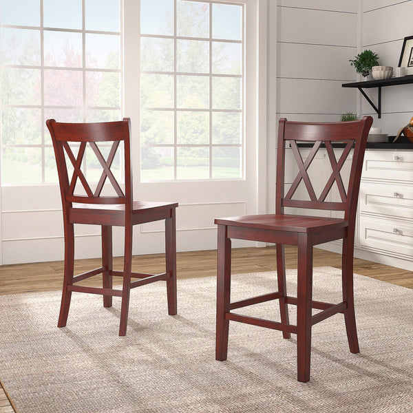 Lea Solid Rubberwood Counter Stools Set of 2 with X-cross Back Farmhouse Style