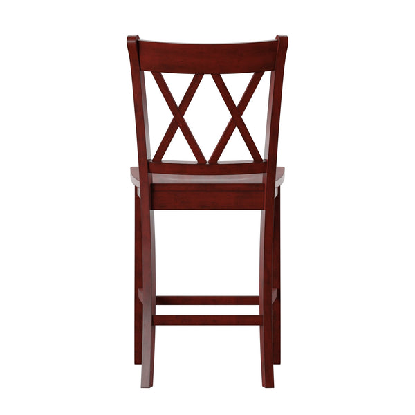 Lea Solid Rubberwood Counter Stools Set of 2 with X-cross Back Farmhouse Style