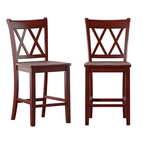 Lea Solid Rubberwood Counter Stools Set of 2 with X-cross Back Farmhouse Style
