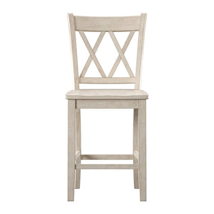 Lea Solid Rubberwood Counter Stools Set of 2 with X-cross Back Farmhouse Style