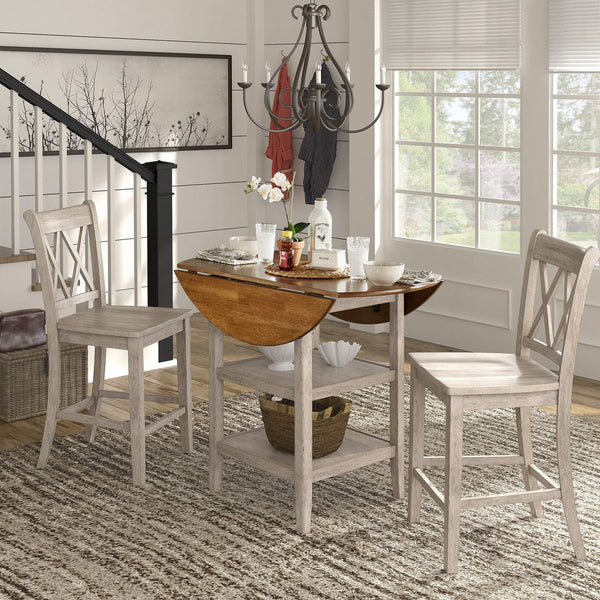 Lea Solid Rubberwood Counter Stools Set of 2 with X-cross Back Farmhouse Style