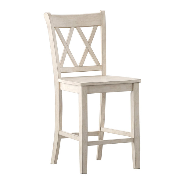 Lea Solid Rubberwood Counter Stools Set of 2 with X-cross Back Farmhouse Style