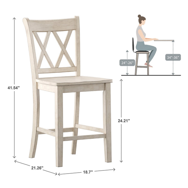 Lea Solid Rubberwood Counter Stools Set of 2 with X-cross Back Farmhouse Style
