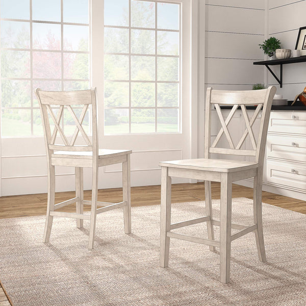 Lea Solid Rubberwood Counter Stools Set of 2 with X-cross Back Farmhouse Style