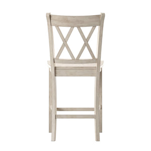 Lea Solid Rubberwood Counter Stools Set of 2 with X-cross Back Farmhouse Style
