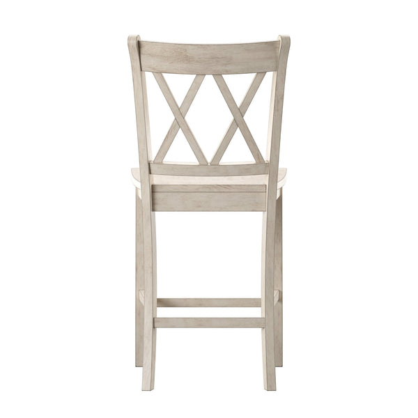Lea Solid Rubberwood Counter Stools Set of 2 with X-cross Back Farmhouse Style