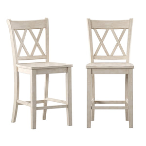 Lea Solid Rubberwood Counter Stools Set of 2 with X-cross Back Farmhouse Style