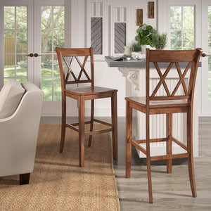 Lea Rubberwood Cross Back Barstools Farmhouse Kitchen Island Set of Two
