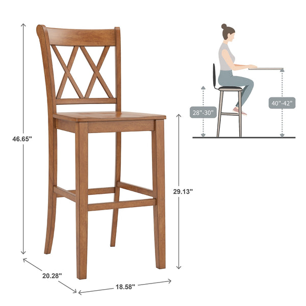 Lea Rubberwood Cross Back Barstools Farmhouse Kitchen Island Set of Two