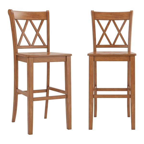 Lea Rubberwood Cross Back Barstools Farmhouse Kitchen Island Set of Two