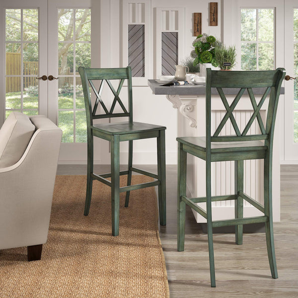 Lea Rubberwood Cross Back Barstools Farmhouse Kitchen Island Set of Two