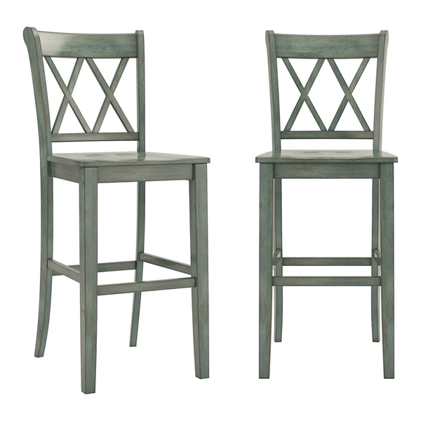 Lea Rubberwood Cross Back Barstools Farmhouse Kitchen Island Set of Two