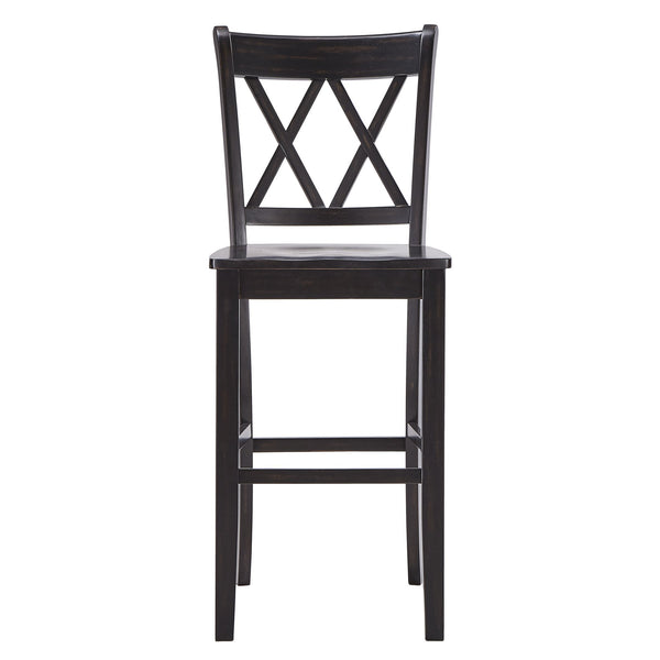 Homelegance Lea Rubberwood Cross Back Barstools Farmhouse Kitchen Island Set of Two Antique Black 530C3-29BK