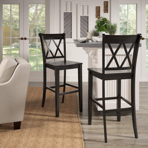 Lea Rubberwood Cross Back Barstools Farmhouse Kitchen Island Set of Two