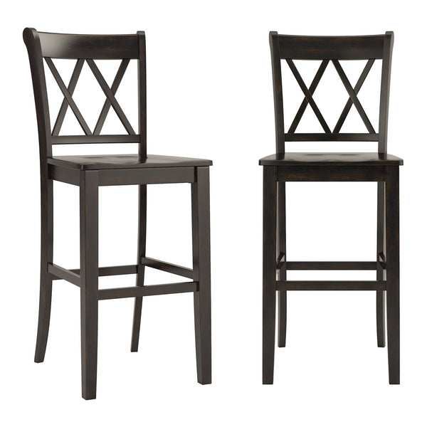 Lea Rubberwood Cross Back Barstools Farmhouse Kitchen Island Set of Two