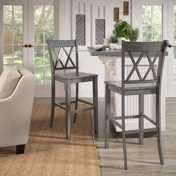 Lea Rubberwood Cross Back Barstools Farmhouse Kitchen Island Set of Two
