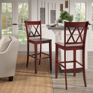 Lea Rubberwood Cross Back Barstools Farmhouse Kitchen Island Set of Two