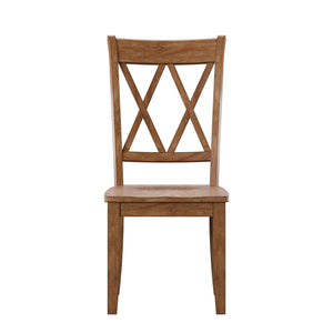 Rubberwood Cross Back Farmhouse Dining Chairs Set of 2 with Contoured Seat
