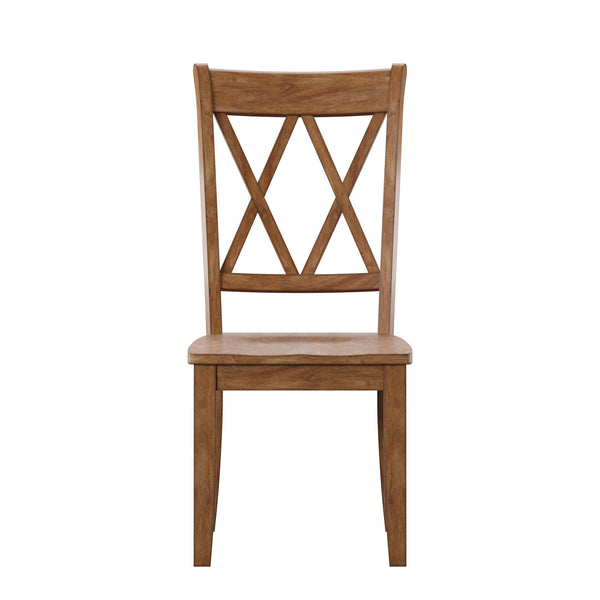 Rubberwood Cross Back Farmhouse Dining Chairs Set of 2 with Contoured Seat