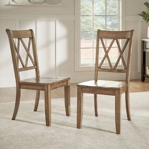 Rubberwood Cross Back Farmhouse Dining Chairs Set of 2 with Contoured Seat