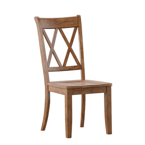 Rubberwood Cross Back Farmhouse Dining Chairs Set of 2 with Contoured Seat