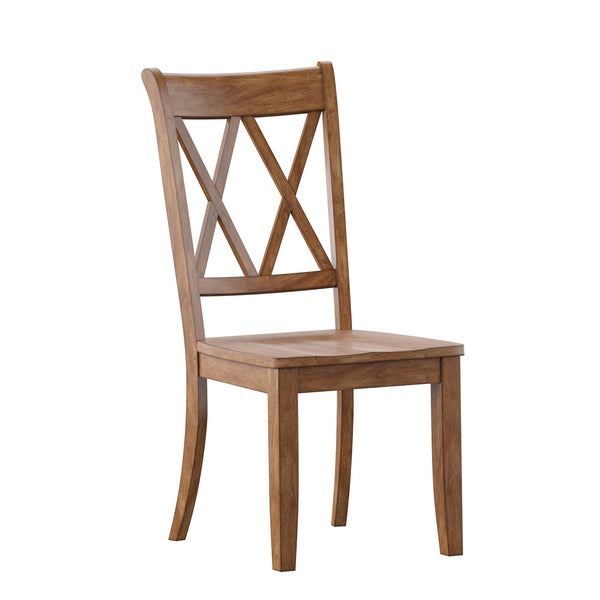 Rubberwood Cross Back Farmhouse Dining Chairs Set of 2 with Contoured Seat