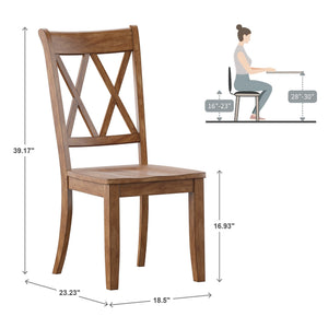 Rubberwood Cross Back Farmhouse Dining Chairs Set of 2 with Contoured Seat